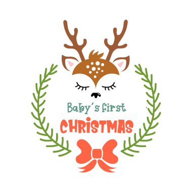 Bebek Ren geyikleriyle yapılan ilk Noel alıntısı. Vektör illüstrasyonu.