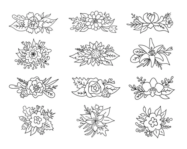 Conjunto de composición floral. Arreglo de flores vectoriales. ramos en estilo de esquema. — Archivo Imágenes Vectoriales