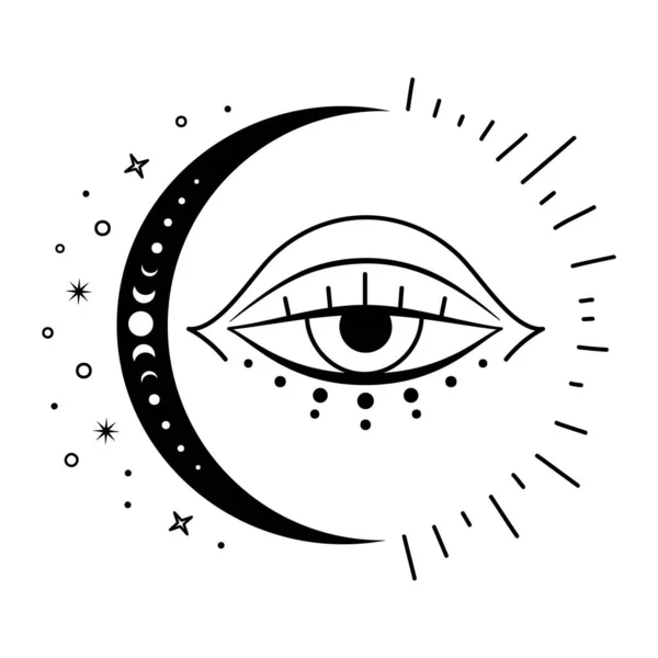 Luna mística Boho y mal de ojo. Símbolo Vector Magic. elementos de diseño celeste. — Vector de stock