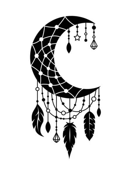 Vector luna atrapasueños. Ilustración boho. Atrapasueños en estilo tribal. — Archivo Imágenes Vectoriales