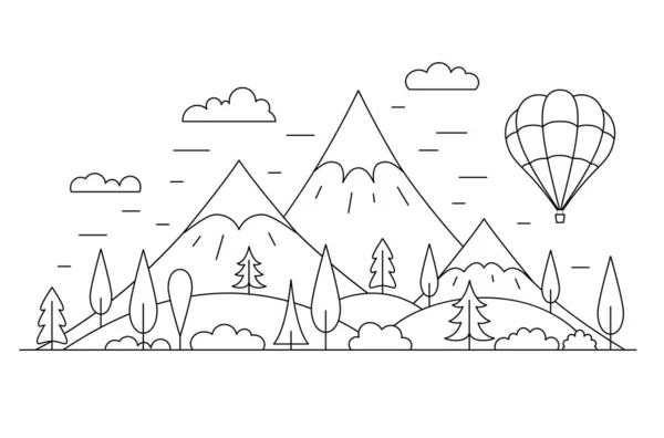 Panorama de la naturaleza con montañas. Concepto de paisaje lineal vectorial. — Vector de stock