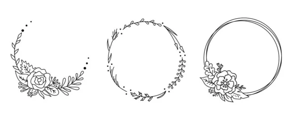 Couronne florale vectorielle, cadre de mariage de fleurs, cadre monogramme cercle dessiné à la main. — Image vectorielle