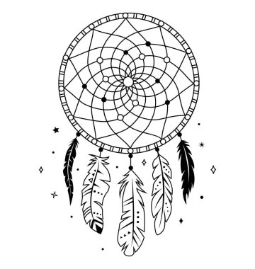 Vector Dream yakalayıcı silueti. Kabile çizimi. Boho tarzı Hint sembolü.