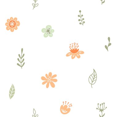 Çiçeksiz desen. Bebek bahar arkaplanı pastel çiçekler ve yapraklarla.