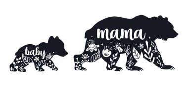 Mom bear with a baby bear. Vector silhouettes isolated on white background. Mothers day illustration. vector Mom bear with a baby bear. Vector silhouettes isolated on white background. Mothers day illustration. vector
