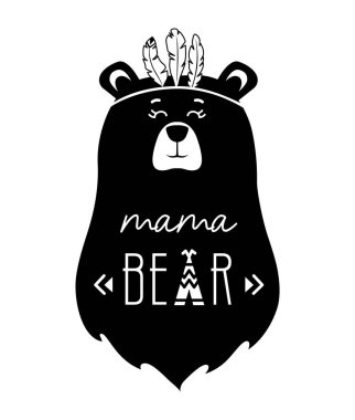 Mama bear monochrome illustration. Vector baby print. in tribal style. vector Mama bear monochrome illustration. Vector baby print. in tribal style. vector