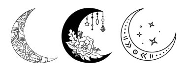 Ay tasarımı. Soyut Hilal Ay kümesi.