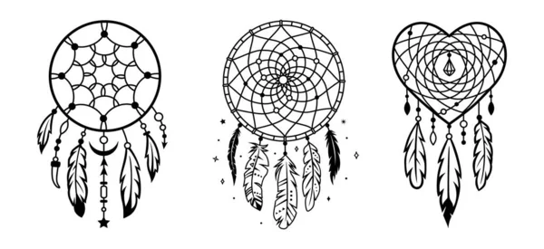 Set acchiappasogni. Silhouette del simbolo nativo americano. Elementi di design indiani tribali. — Vettoriale Stock