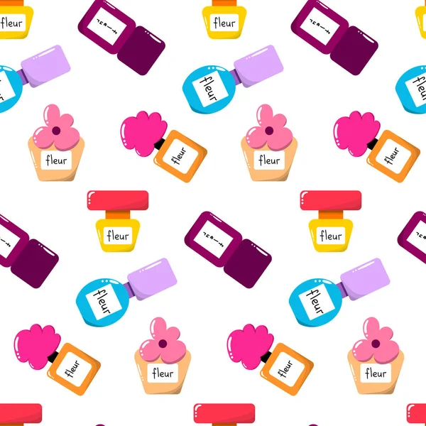 Renkli parfüm şişeleriyle kusursuz desen.