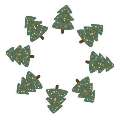 Yeşil Noel ağacı ile yuvarlak çerçeve.