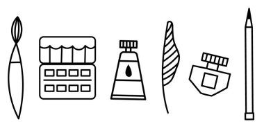 Sanat malzemeleri seti. Eski sanat malzemeleri..