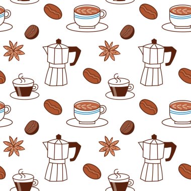 Kahve fincanlarıyla şirin ve pürüzsüz bir desen. Espresso ve Latte desenleri.