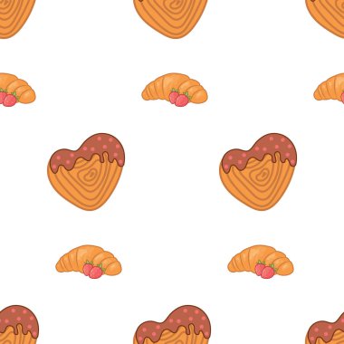 Çikolata kaplı kruvasan ve kalp şeklinde bisküvilerle nefis bir arka plan. Bu fırın deseni sıcak ve davetkar..