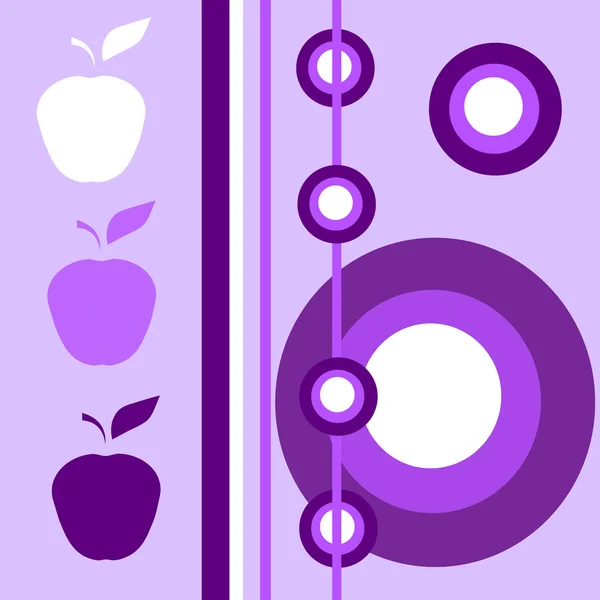 Liliowy purpurowe tło kompozytowe z sylwetkami jabłek — Wektor stockowy