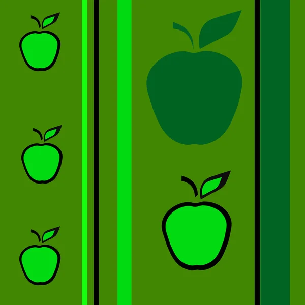 Zwarte en groene abstracte achtergrond met elementen van de silhouetten van appels en strepen — Stockvector