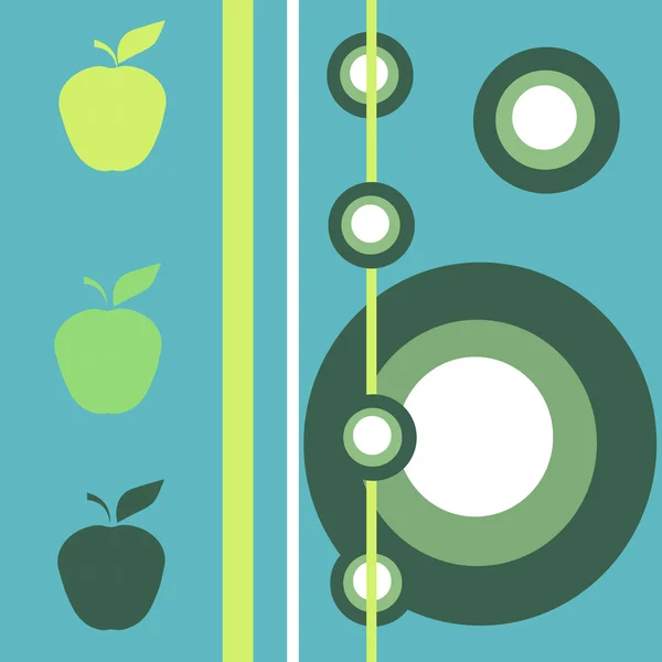 Samenstelling van de groene en turquoise achtergrond met silhouetten van appels — Stockvector