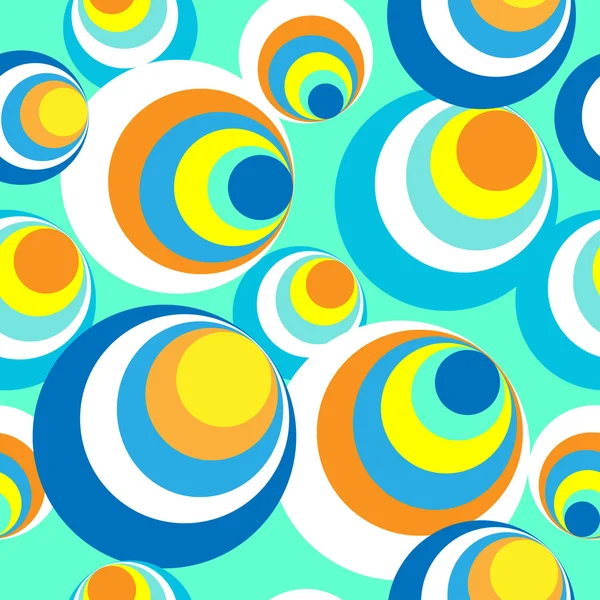 Modèle sans couture de cercles et d'anneaux de couleur vive sur un fond turquoise — Image vectorielle