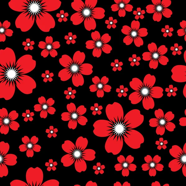 siyah bir zemin üzerine kırmızı çiçekler sorunsuz çizimi