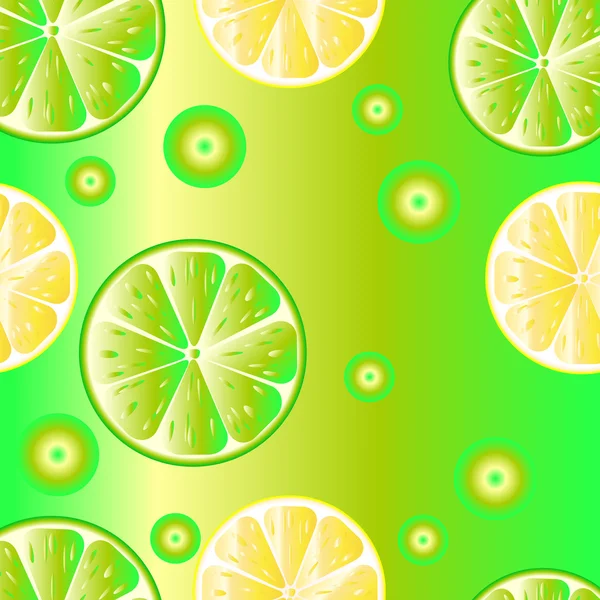 Seamless bright yellow-green pattern from lemons and limes — Stock Vector