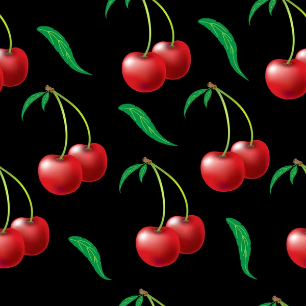 Ilustración perfecta de cerezas sobre un fondo negro — Vector de stock