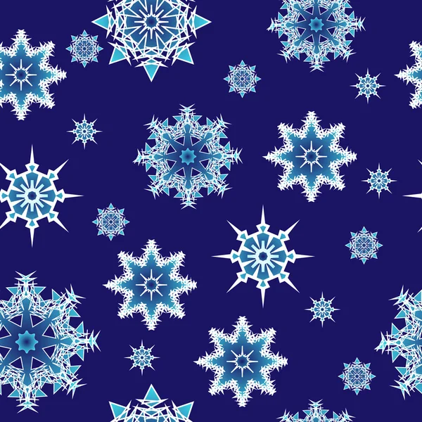Бесшовный рисунок белых снежинок на синем фоне — стоковый вектор