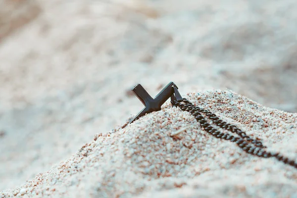 Detail Dřeva Vyřezávané Kříž Pláži — Stock fotografie