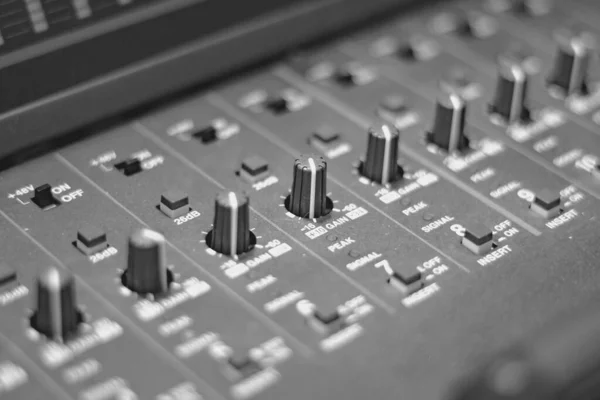 Botões Equipamento Para Controle Misturador Som Estúdio Música — Fotografia de Stock
