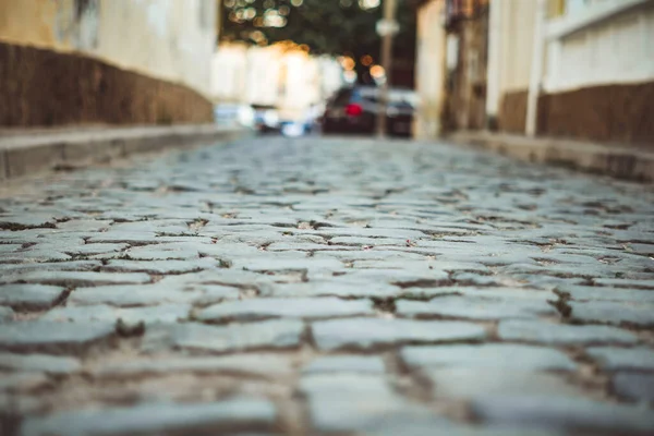 Road Old Paving Stones Goes Distance — Stock Photo, Image