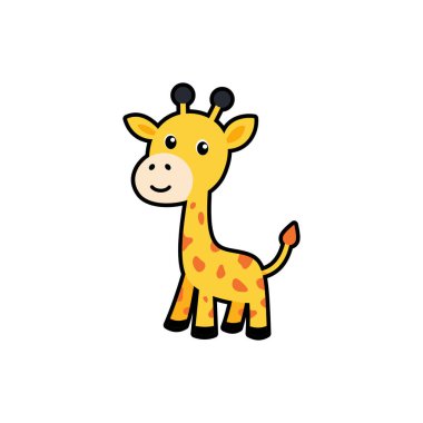 Çocuk kitapları, çıkartmalar ve öğrenme materyalleri için ideal oyuncu zürafa karakteri