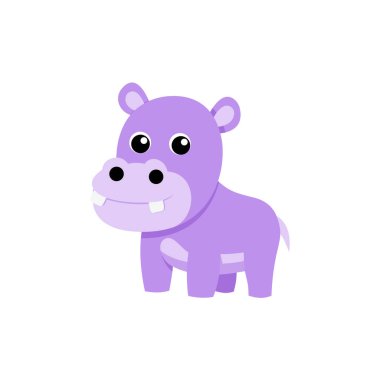 Basit bir çizgi film tarzında sevimli mor su aygırı karakteri.
