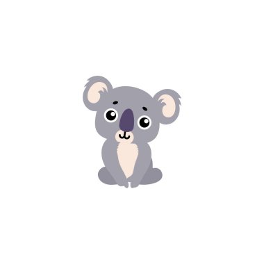 Şirin koala çizgi film çizimi düz stil. Çocuk tasarımı, hayvan temaları, çıkartmalar, kitaplar ve eğitim için ideal.