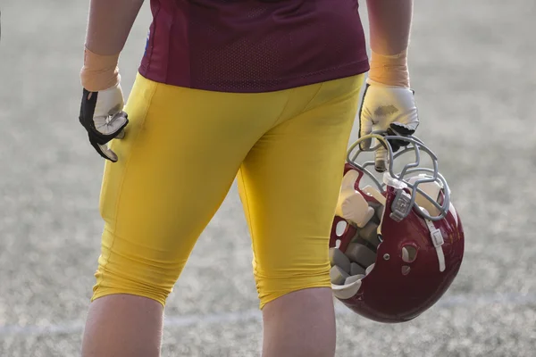 American football sportsman player holding helmet — Stock Photo, Image