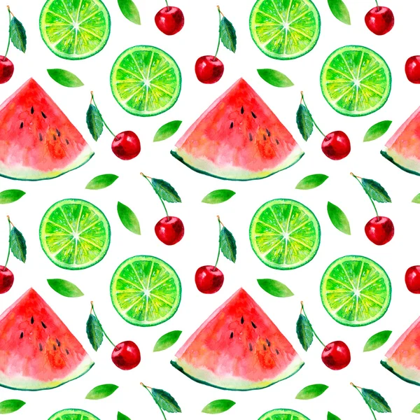 Karpuz, limon kireç ve kiraz meyve seamless modeli.