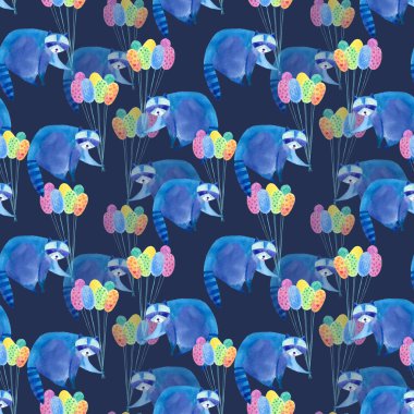 Rakun ve balon ile dikişsiz desen.