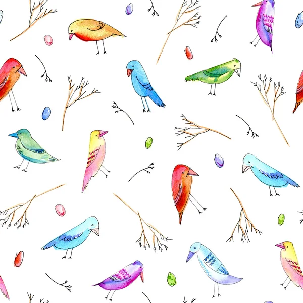 Patrón sin costura con pájaro colorido y ramas . —  Fotos de Stock