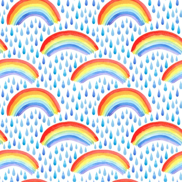 Yağmur damlaları ve gökkuşağı ile dikişsiz desen.