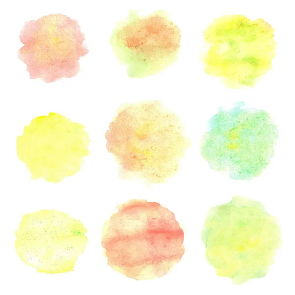 Акварельные круги изолированы на белом фоне. Разноцветные баннеры ручной работы. Осенние оттенки. Векторная иллюстрация . — стоковый вектор