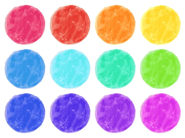 Cercles d'aquarelle isolés sur fond blanc. Ensemble peint à la main coloré . — Image vectorielle