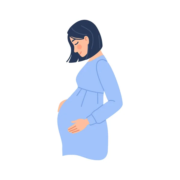 Blanke zwangere vrouw met buik. — Stockvector