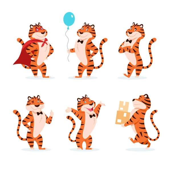 Zeichentrick Tiger Spielen Feiertagsfiguren Für Neujahr 2022 Entzückendes Flaches Chinesisches Stockillustration