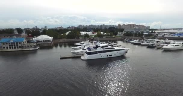 Luxe jachten In de haven — Stockvideo