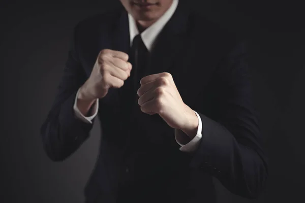 Close Shot Businessman Fight Win Black Suit Elegant Handsome Black — Stock Photo, Image