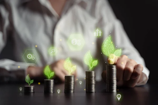 Concepten Van Economische Technologie Toekomstige Business Milieuvriendelijk Nieuw Handelsplatform Zakenman — Stockfoto