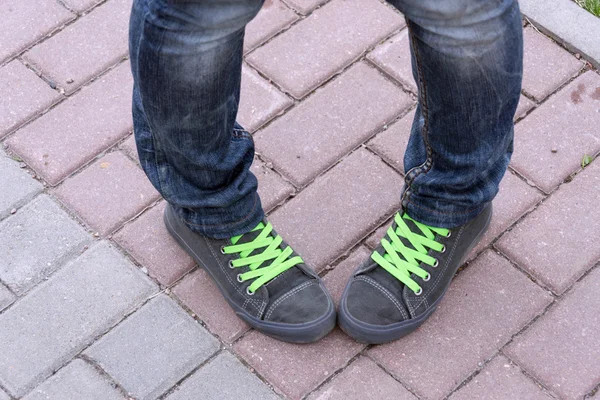 Green laces shoes — Stock Photo, Image