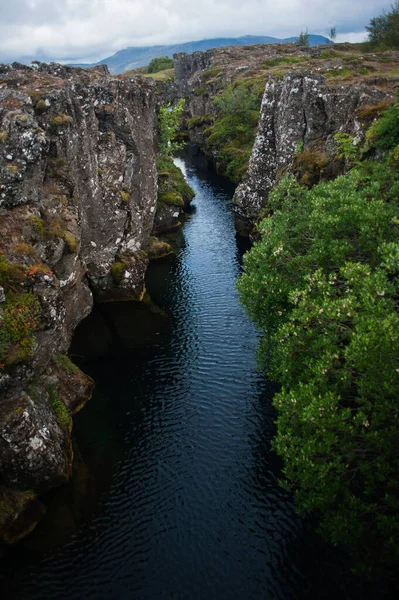 Чудовий Вид Скелі Ріку Національному Парку Тінґвеллір Ісландія — стокове фото