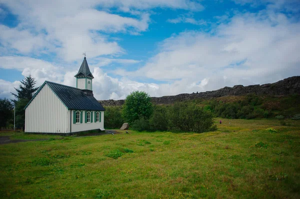 Piękny Widok Kościół Thingvallakirkja Parku Narodowym Thingvellir Islandia — Zdjęcie stockowe