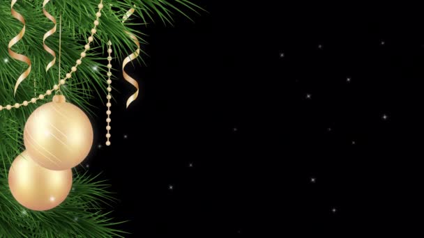 Christmas and New Year frame loop with gold holiday ornaments, ribbons and Christmas tree on an alpha channel , motion graphics — Wideo stockowe