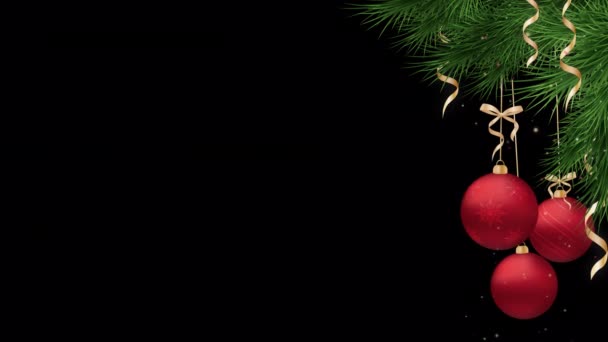 Ramka świąteczna z czerwonymi ozdobami świątecznymi na kanale alfa, animacja pętlowa, grafika ruchoma — Wideo stockowe