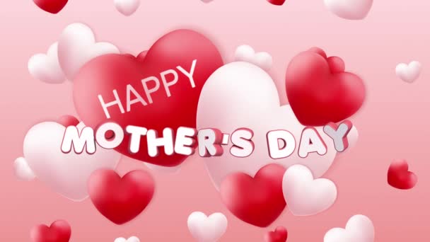 Happy Mothers Day Animazione, loop background 4K con cuori bianchi e rosa, motion graphics — Video Stock