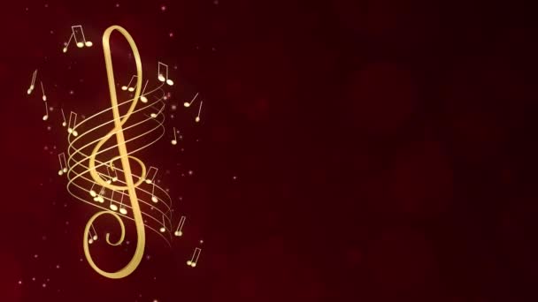 Clef aigüe et notes musicales tournantes Animation 4K, fond de boucle avec bokeh, motion graphics — Video